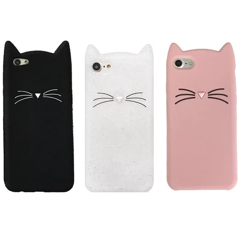 

Cute 3D Cartoon Silicon Case for iPhone 6 6s 7 8 Plus Cat Beard Lovely Ears Cover Protective Bumper on For Apple 8 7Plus 5 5s