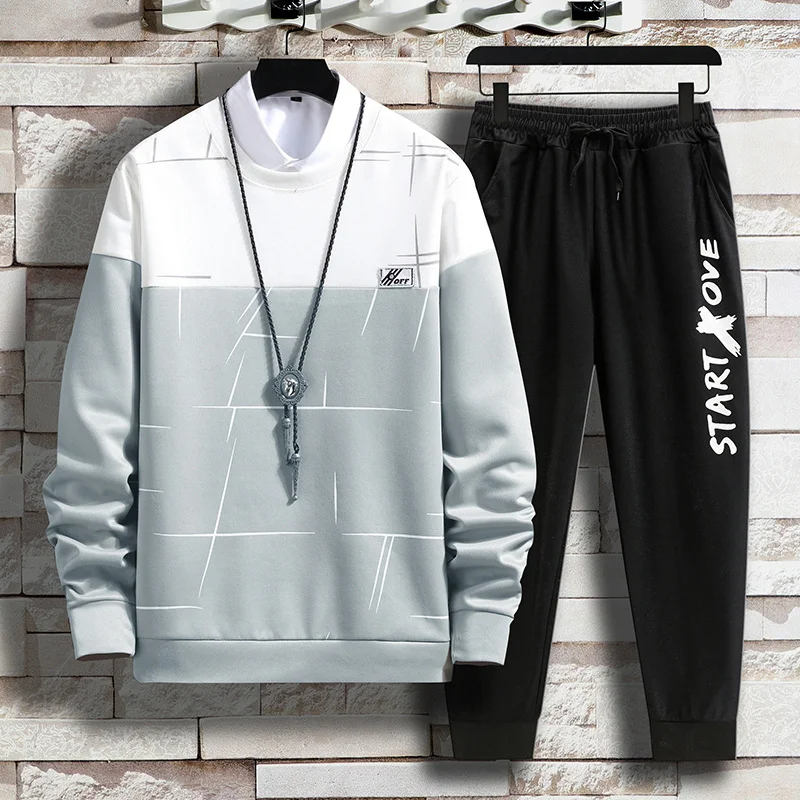 

Sets Casual Jogging Tracksuit Hoodies+Pants Two Piece Outfit Set Spring Mens Streetwear Sports Suits Patchwork