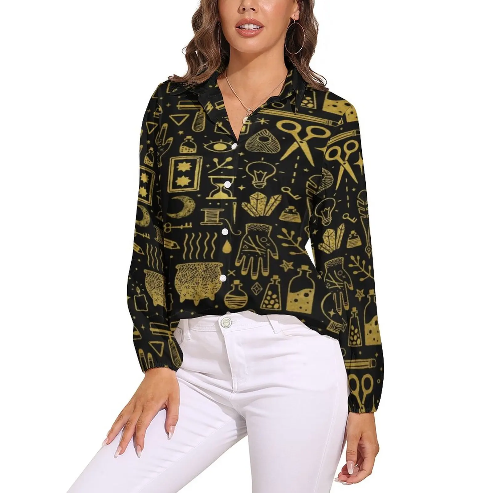 

Vintage Moon Blouse Make Magic Art Vintage Graphic Blouses Woman Long Sleeve Classic Shirt Summer Oversized Tops