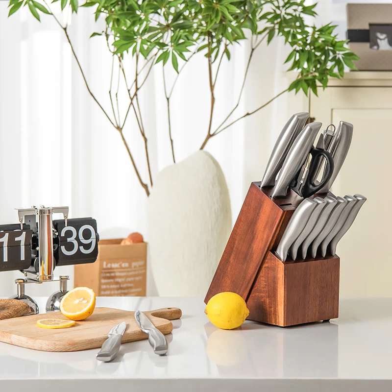 

14-Piece/set Kitchen Knife Set Stainless Steel Knife Block Set with Sharpener Convenient Party Garden Party Knife Set