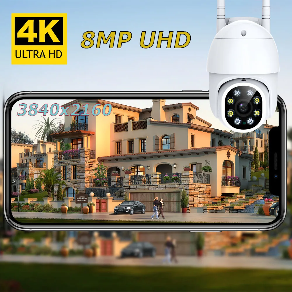 Беспроводная уличная камера видеонаблюдения IP 8MP 4K WIFI охранная запись скоростной
