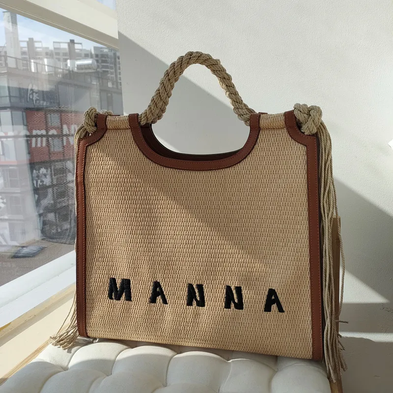 

Brands Embroidery Letters Straw Woven Tote Bags Summer Hemp Rope Women Shoulder Bags Big Capacity Straw Women's Handbags 2022