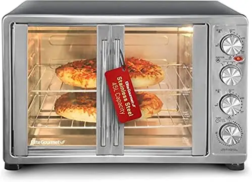 

Gourmet ETO-4510M French Door 47.5Qt, 18-Slice Convection Oven 4-Control Knobs, Bake Broil Toast Rotisserie Keep Warm, Includes