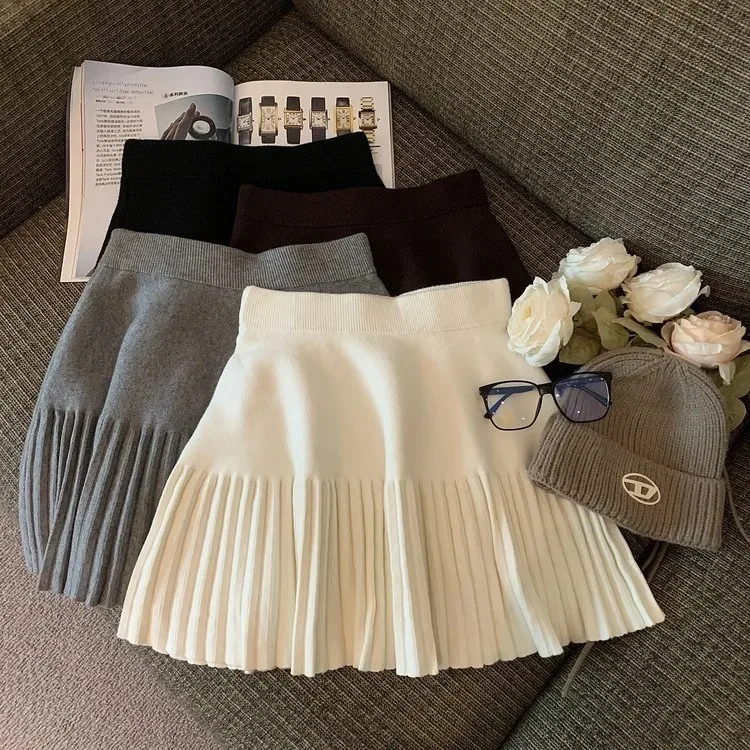 Осень/зима 2023 вязаное мини-платье цвета хаки универсальная юбка трапециевидной