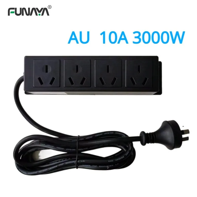 

AU Power Strip Table Sockets 4 Outlets AC 110V 220 Embedded Hidden Black 10A 3000W with Extension Cord Furniture office Socket