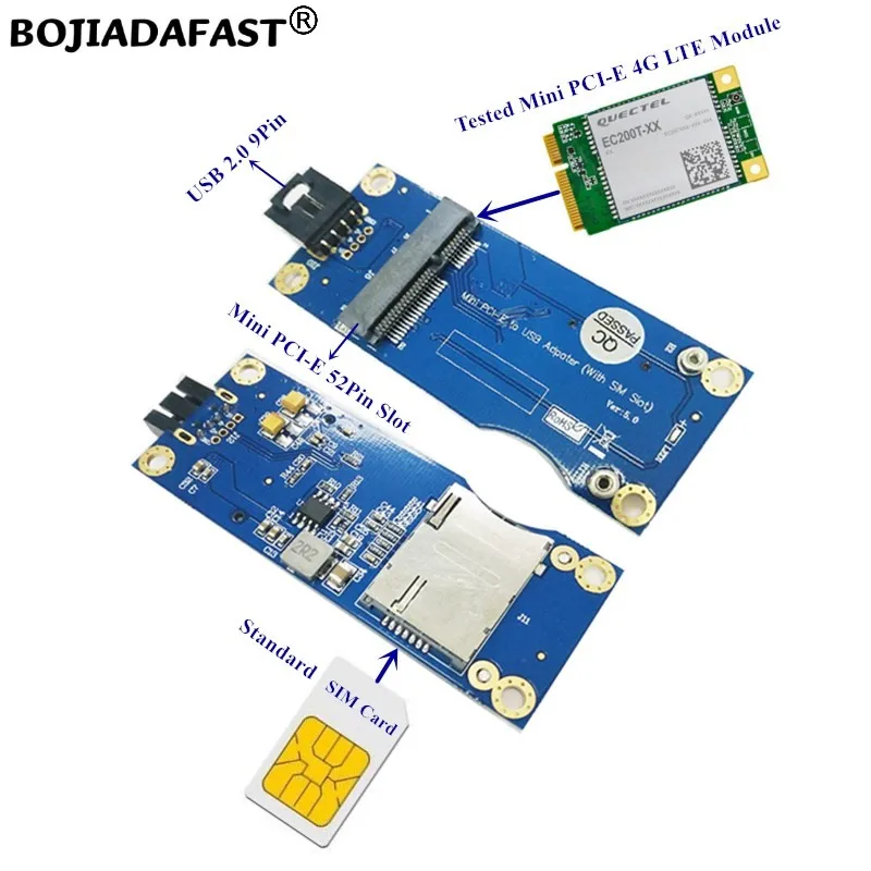 Фото USB 2.0 9-контактный разъем для беспроводного адаптера Mini PCI-E MPCIe с одним слотом для SIM-карты, версия 5.0, для модуля 3G 4G LTE GSM-модема №2