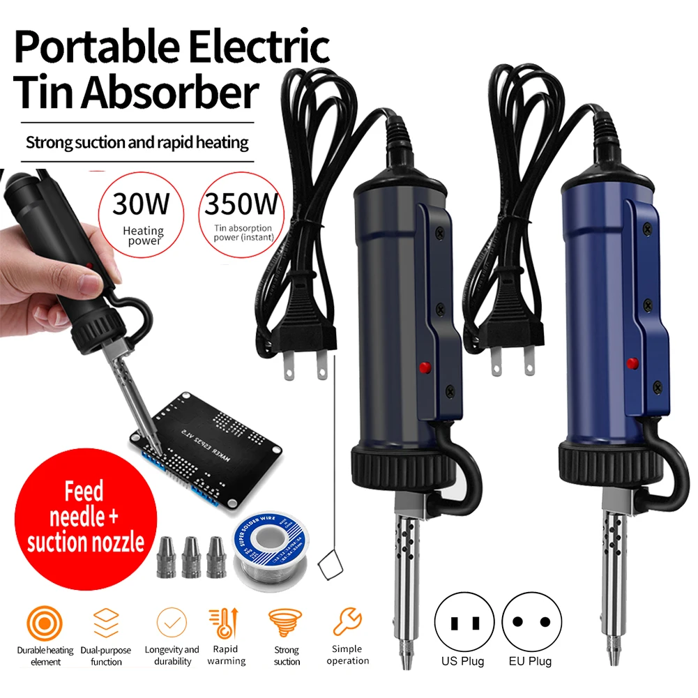 30W Automatic Tin Sucker With 3 Suction Nozzles EU/US Plug Portable Electric Vacuum Soldering Remove Pump Desoldering Machine