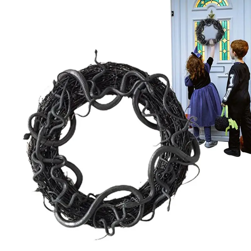 

Black Rattan Wreath Scary Wreath With Rattan And Realistic Snakes Halloween Hanging Wreaths Hung In Front Of The Door Courtyard