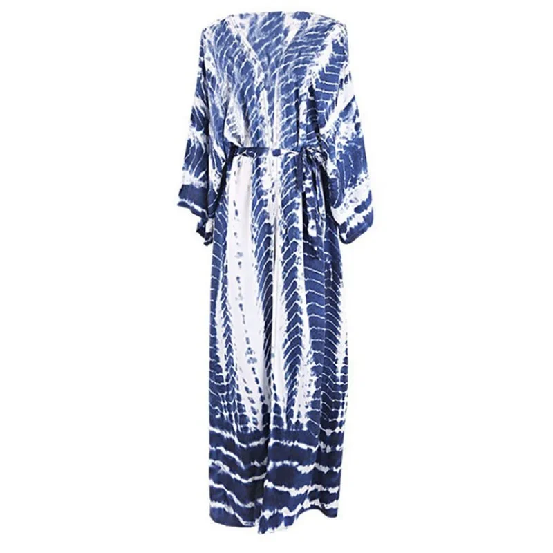 Хлопковое пляжное кимоно с принтом тай-дай купальник богемное бикини большого