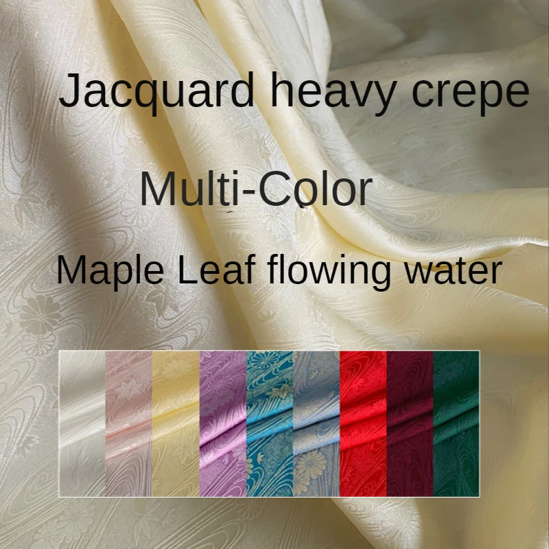 

Silk Fabric Jacquard Sampo Heavy Crepe By The Meter for Cheongsam Dresses Clothing Sewing Maple Leaf Plain Silky Soft Drape Thin