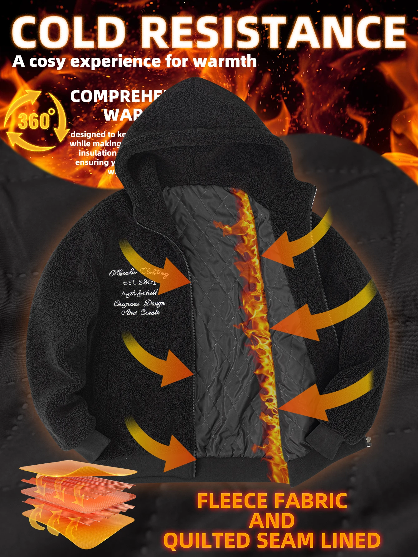 Мужская пушистая флисовая куртка из шерпа с длинными рукавами и вышивкой на