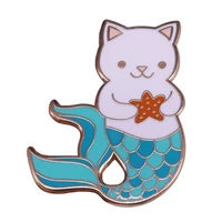 c2588 cute mermaid cats kitty enamel pins bag brooch cartoon animal badges denim lapel pin jewelry gift for kids best friends