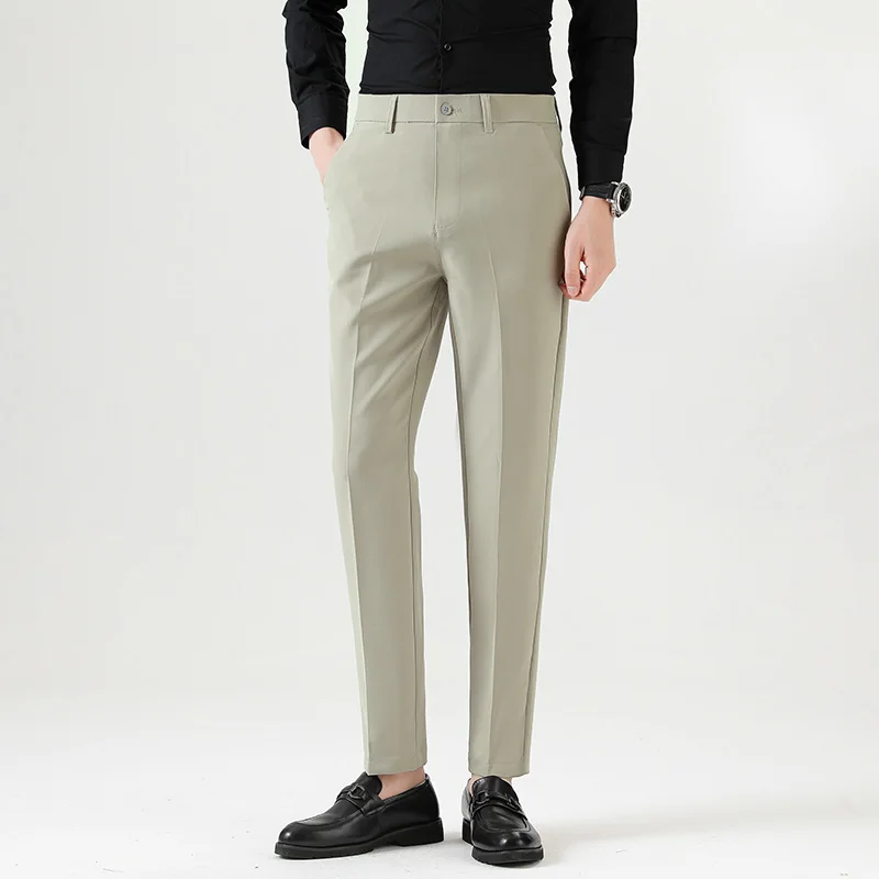 

Летние мужские брюки на девять четвертей, повседневные эластичные облегающие прямые брюки в Корейском стиле, роскошные дышащие и удобные