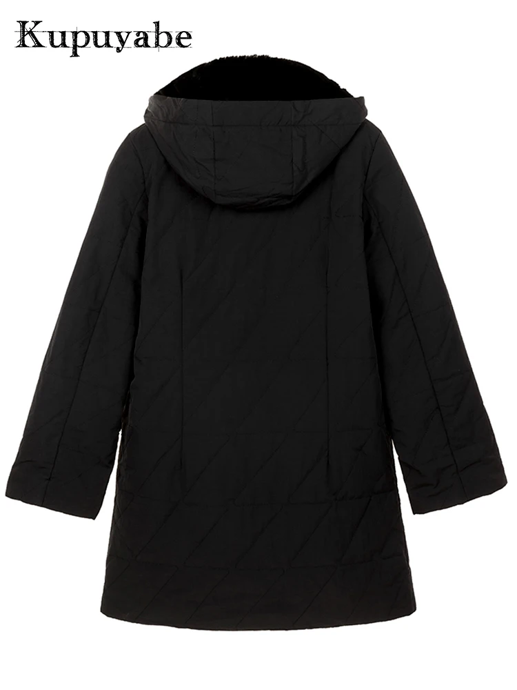 KUPUYABE Women's Plus Size Winter Cotton Jacket Coral Fleece Hooded Cotton Padded Cotton Jacket Warm and Wind-resistant Coat