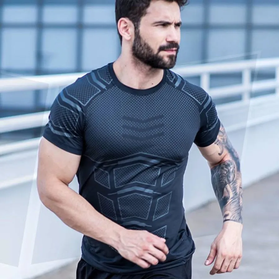 

Compression Quick Dry T-shirt Men Running Sport Skinny Short Tee Shirt Male Gym Fitness Bodybuilding Workout Black Tops Clothing