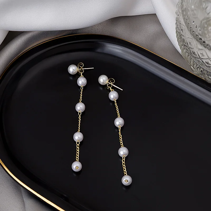 

ZLALHAJA 2022 тренд корейские длинные висячие серьги с кисточками жемчуг имитация темперамента висячие серьги для женщин модные украшения