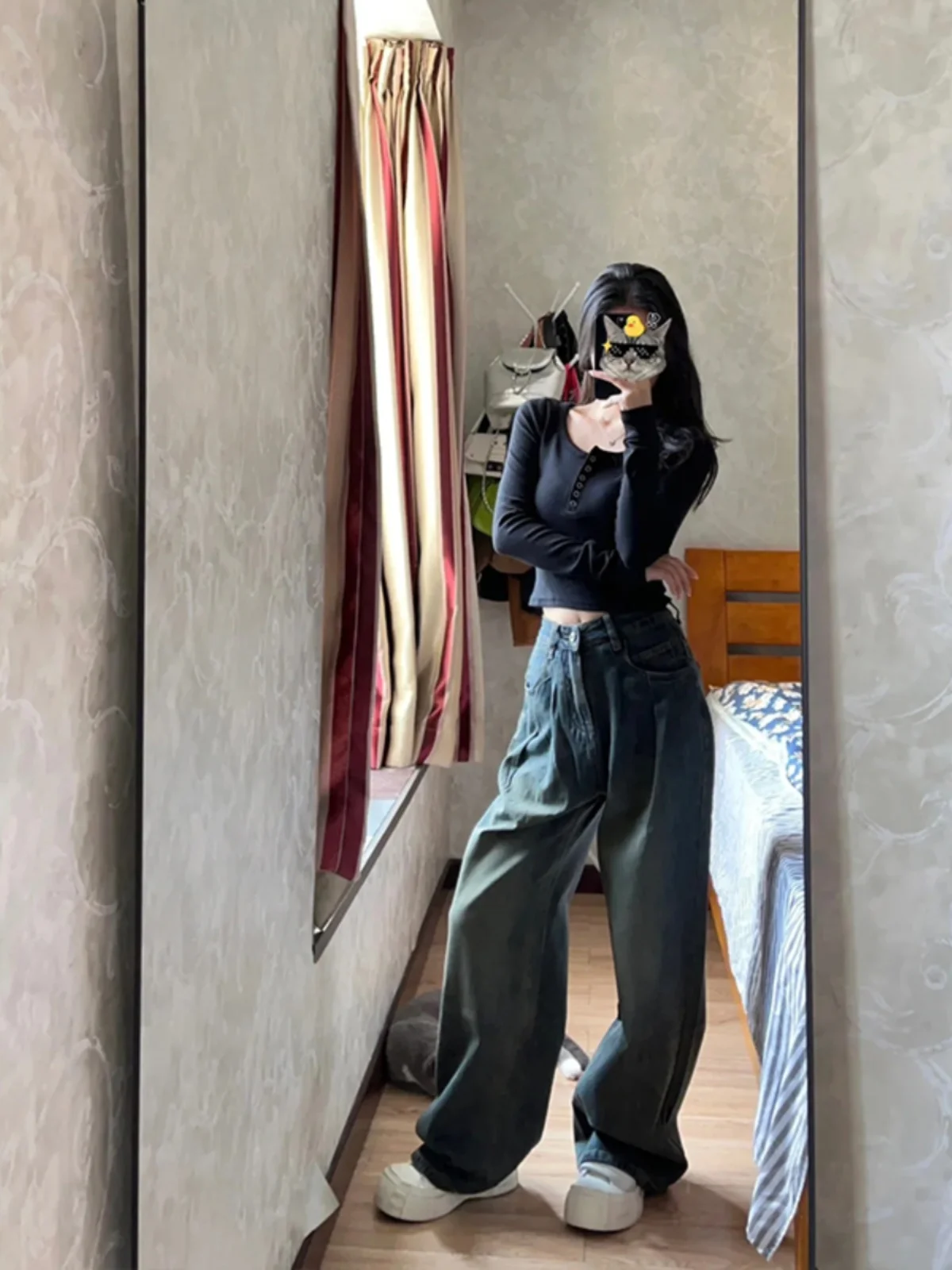 Осень-зима 2024 новая рубашка с U-образным воротником на плечах короткая длинными