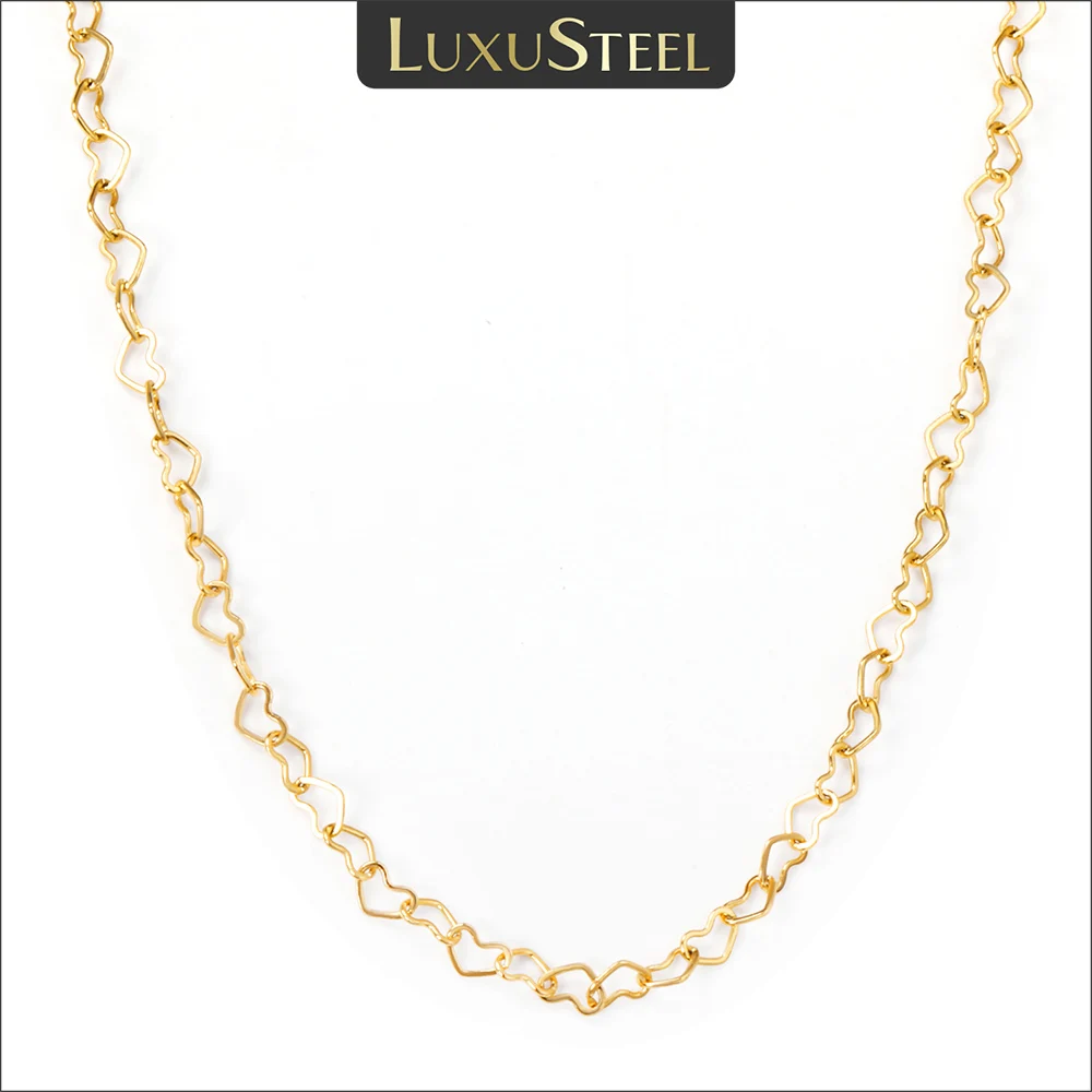 LUXUSTEEL Heart Necklaces Stainless Steel Hollow Out Chain Gold Color Ladies/Girl Fashion Jewelry Accessories