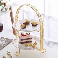metal cake stand double layer arch shaped golden fruit dessert rack party decor