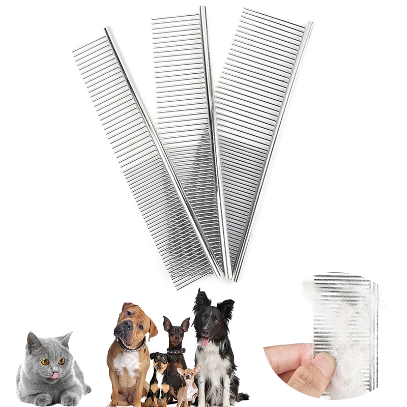

Stainless For Removes Loose Tangles Pet Grooming Comb Gently Cats Dematting Undercoat Pet Steel Comb Flea And Knots Dogs