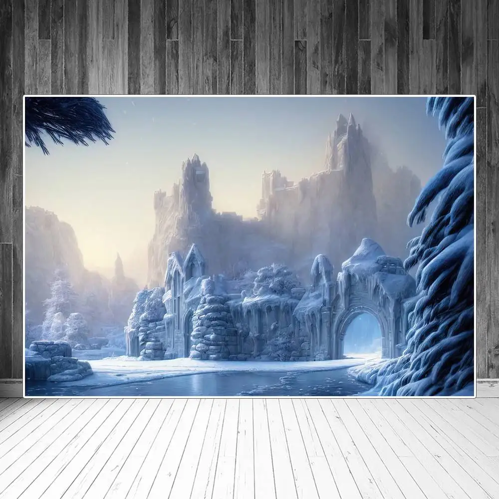 

Fantasy Frozen Ancient Castle Backdrops Photography Party Decoration Winter Snowy Landscape Custom Baby Photobooth Background