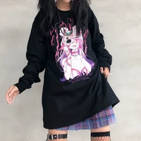 houzhou oversized t shirt for women anime grunge aesthetic tees harajuku gothic black long sleeve tops streetwear 2022 fashion