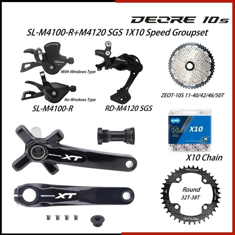 

DEORE M4100 10 Speed Groupset Shifters Front M4120 M5120 Rear Derailleur Crankset X10 Chain ZEOT 10S Cassette