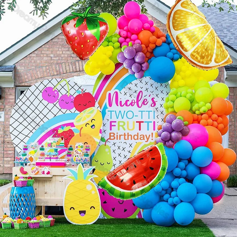 

174pcs Fruit Party Balloons Garland Arch Kit Strawberry Orange Watermelon Balloon Decor Girl Birthday Sweet Summer Pool Supplies