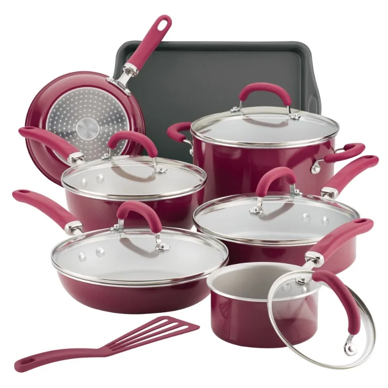 

13 Piece Create Delicious Aluminum Nonstick Cookware Set, Burgundy Shimmer