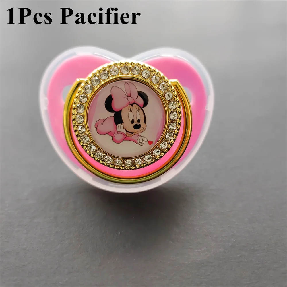 

Hot Baby Mickey Mouse printed pacifier Baby deluxe pacifier holder Powder gold glitter baby clear silicone gum bisphenol A nonen