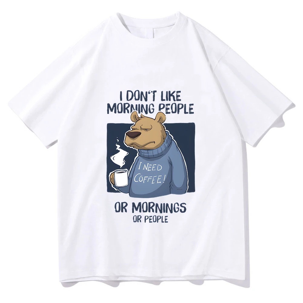 

Morning Coffee Bear Grumpy Aesthetic T-shirt Women Short Sleeve Tees Brand Fashion Clothes Cute Animal Print Tops Originality