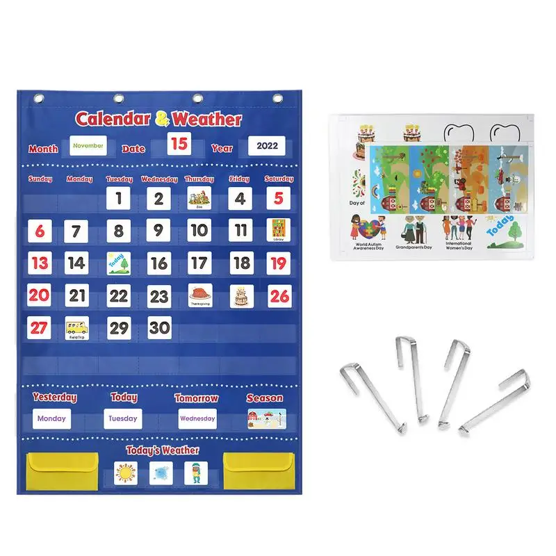 

Calendars Pocket Chart For Classroom Monthly Calendars And Weather Pocket Chart With 142 Cards Calendars Set For Kids 3 Learning