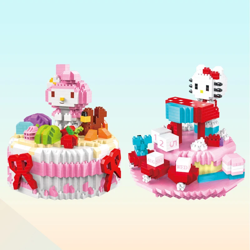 Sanrio аниме Мелодия Hello Kitty мелкие строительные блоки головоломка в сборе карусель