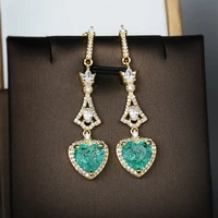2022 new trend paraib emerald color oval green crystal long earrings for women silver vintage cubic zirconia paved fine jewelry