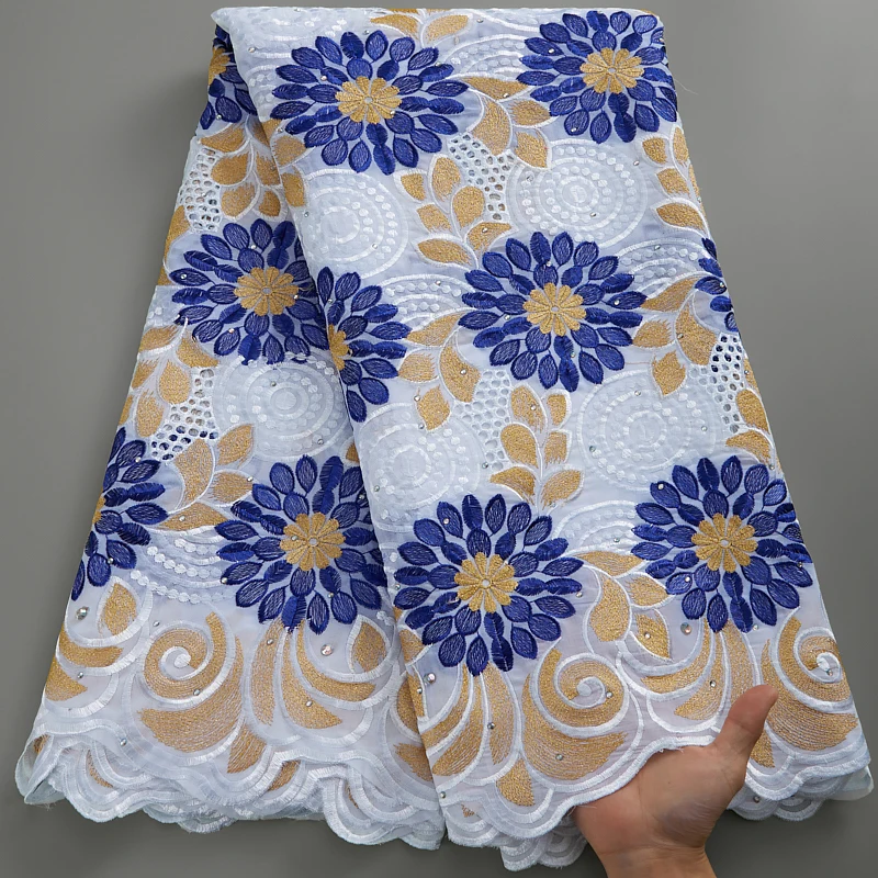 

African Cotton Lace Fabrics Embroidery Swiss Voile Lace In Switzerland With Stones Nigeria Dry Lace Fabric For Dress Sew Y3000