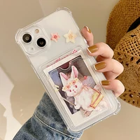 for iphone 13 11 12 pro max 7 8plus cute oil painting rabbit clear cover for iphone x xr xsmax shockproof card holder phone case