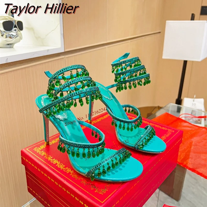 

Summer Banquet Pendant Winding High Heels Fashion Open Toe Round Toe Wedding Women'S Shoes Sexy All-Match Runway Shoes 43