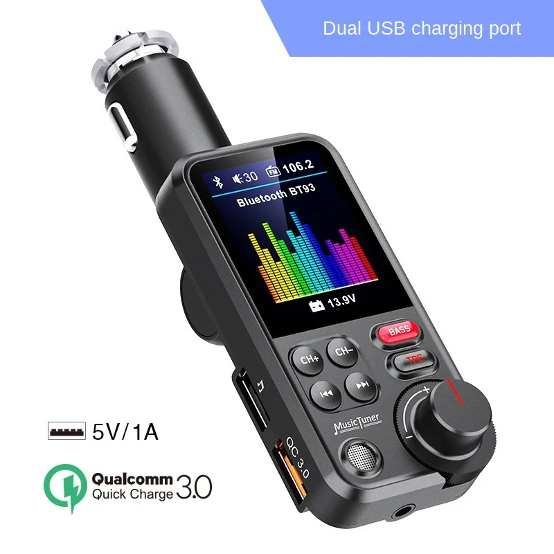 Bluetooth Car Wireless FM Transmitter Radio Adapter Aux QC3.0 Charging Treble Bass Sound Music Player 1.8