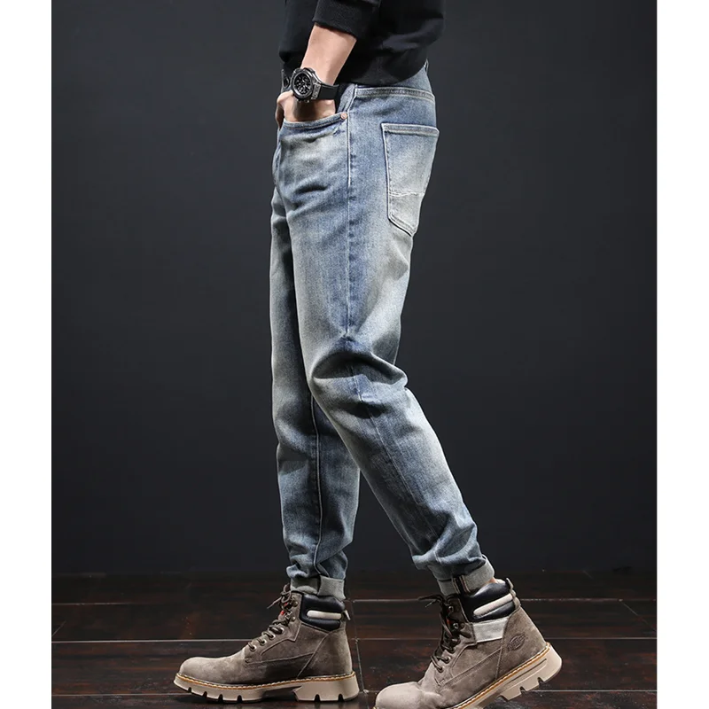 Streetwear Men 2022 New Pattern Vintage Recreational Blue Jeans Loose Broad Straight Cylinder Leg Trousers Autumn Female Trend