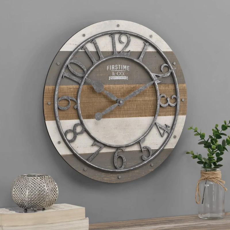 

& Co. Multicolor Shabby Pallet Wall Clock, Farmhouse, Analog, 16 x 2 x 16 in