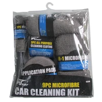 9 pcs gray car wash cleaning kit microfiber car detailing washing tools towels blush sponge wash glove polish applicator pads