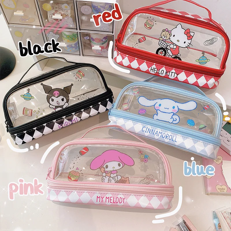 

Новый прозрачный двухслойный пенал Kuromi Melody Kitty High Beauty, школьный пенал для карандашей, много видов, оптовая продажа