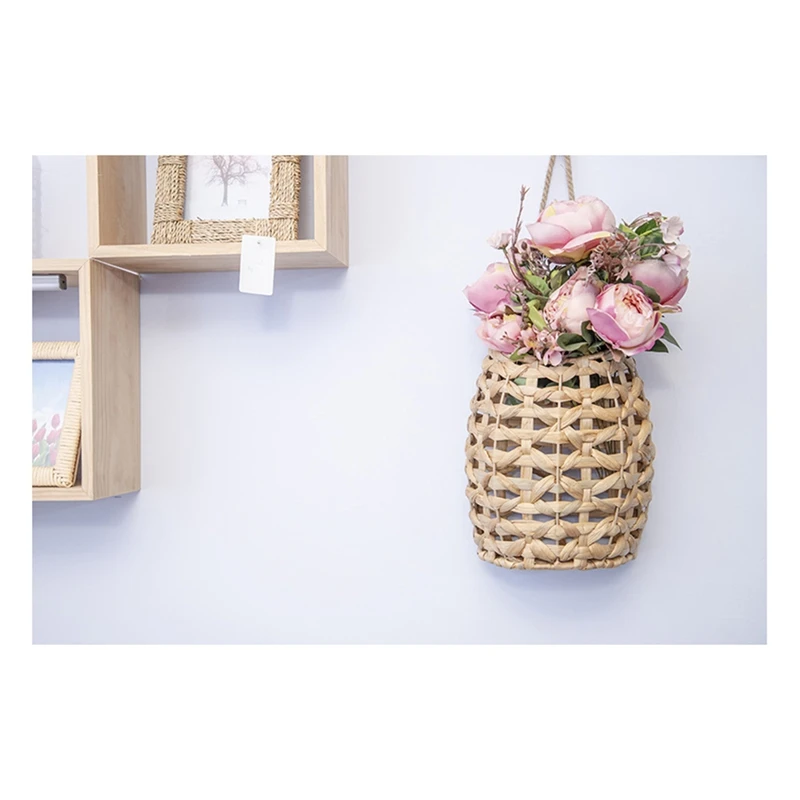 Water Hyacinth Woven Hanging Basket Wall Decorative Front Door Decor For Flower Plants Boho