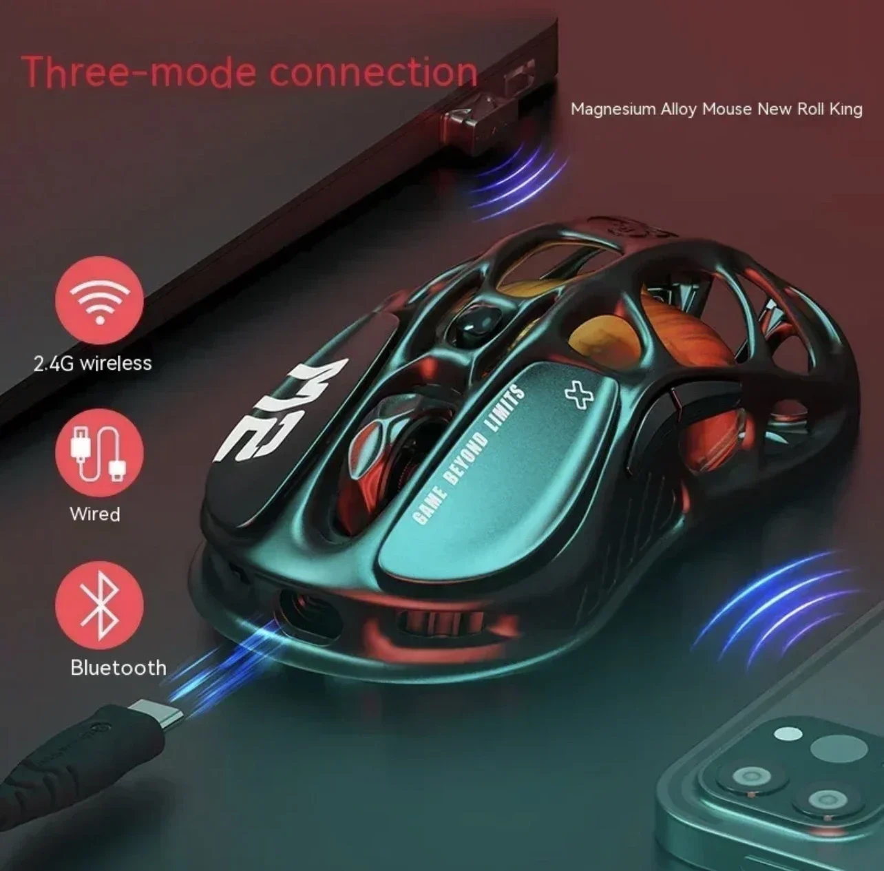 Трехрежимная беспроводная мышь M1 эргономичная RGB подсветка 26000 точек на дюйм PAW3395