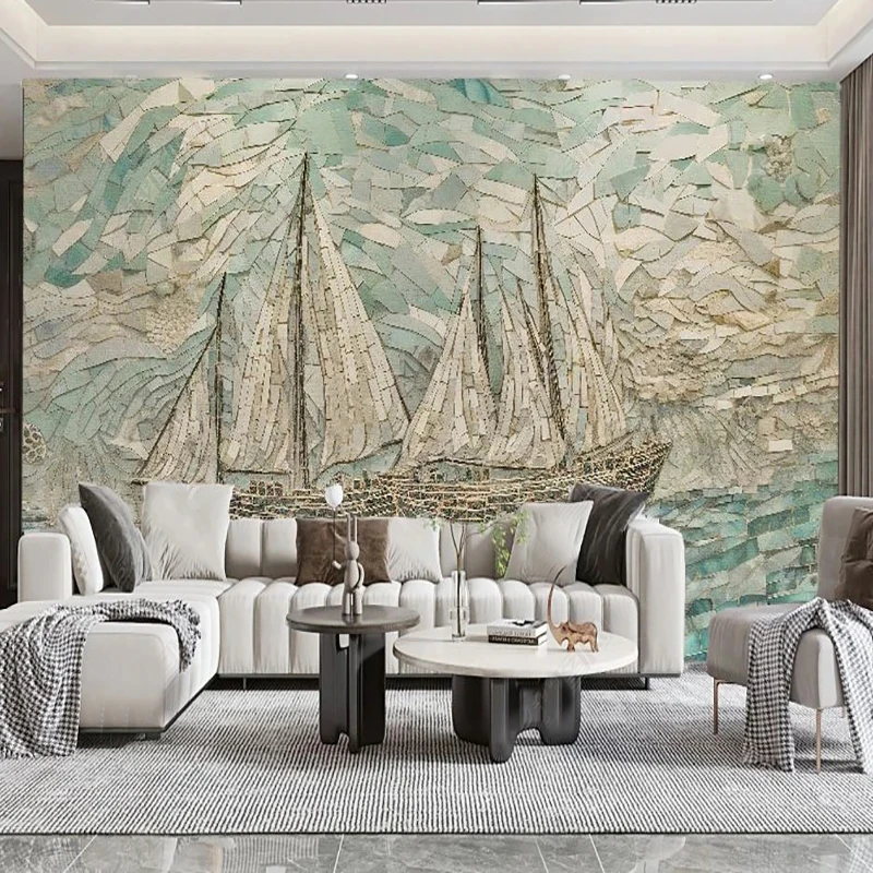 

Custom 3D Photo Wallpaper Modern Creative Mosaic Boat Wall Painting Bedroom Study Living Room TV Background Wall Decor Fresco