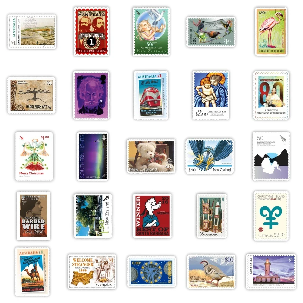 

10/50pcs Vintage Retro Stamps Stickers Scrapbook Phone Laptop Guitar Stationery DIY Waterproof Sticker Decals Kids Toy