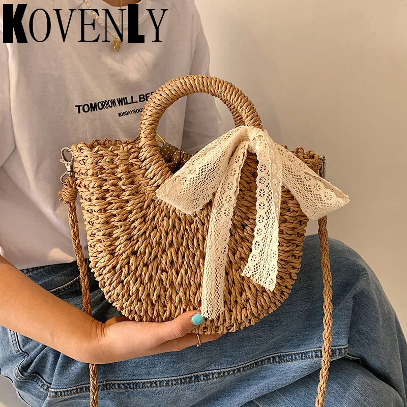 Handbag Woman 2022 Fashion Summer Bohemia Beach Rattan Semicircle Hand Bag Purse Lady Straw Weaving Bags Basket Clutches