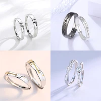 2pcsset love heart electrocardiogram open rings for coupleswomen fashion silver color wedding valentines day gift jewelry new