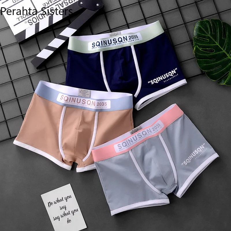 

Cotton Panties 3Pcs/Lot Men Underwear Boxers Solid Color Letter Mens Boxer Shorts Soft Breathable Mid Waist Underpants