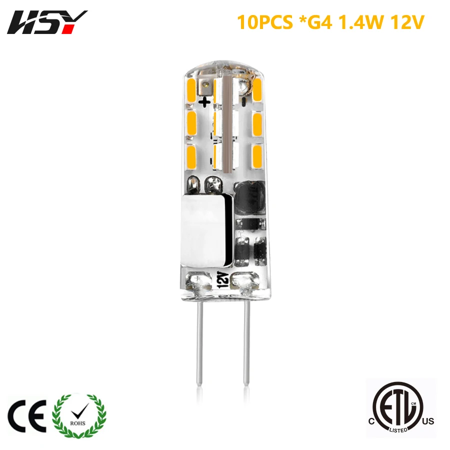 10PCS  Flicker Free 12V 1.4W 360Degree G4 LED Bulbs Energy Saving Halogen Lamp Replace G4 Bi Pin Led Corn Light Bulb